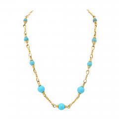 David Webb David Webb 18K Yellow Gold Turquoise Link Chain Necklace - 3794625