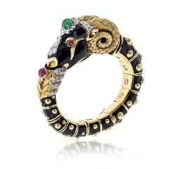 David Webb David Webb 18K Yellow Gold Vintage Ram With Green Emerald And Diamonds Bracelet - 4532368