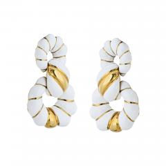 David Webb David Webb 18K Yellow Gold White Enamel 1 75 Inches Long Doorknocker Earrings - 4379048