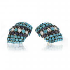 David Webb David Webb 1960s Turquoise Sapphire And Diamonds Earrings - 1671293