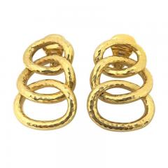 David Webb David Webb 1970s Hammered Triple Hoop Clip On Earrings - 1667856