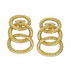 David Webb David Webb 1970s Hammered Triple Hoop Clip On Earrings - 1670628