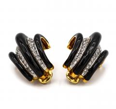 David Webb David Webb 1980s Black Enamel Diamond Earrings - 1667884