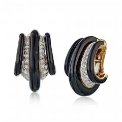 David Webb David Webb 1980s Black Enamel Diamond Earrings - 1670634