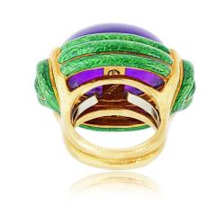 David Webb David Webb Amethyst 18K Yellow Gold Green Enamel Statement Cocktail Ring - 4814304