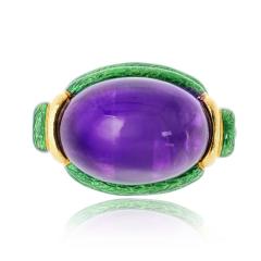 David Webb David Webb Amethyst 18K Yellow Gold Green Enamel Statement Cocktail Ring - 4817789