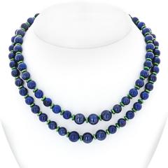 David Webb David Webb Bead Blue Lapis And Green Enamel Long Strand Necklace - 1682880