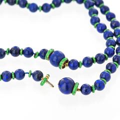 David Webb David Webb Bead Blue Lapis And Green Enamel Long Strand Necklace - 1682882