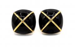 David Webb David Webb Black Enamel Large Square Cushion Shape Clip On Earrings - 1668303