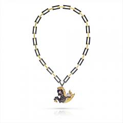 David Webb David Webb Black Enamel Pegasus Clip On A Signature Chain Necklace - 1684086