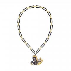 David Webb David Webb Black Enamel Pegasus Clip On A Signature Chain Necklace - 1685036