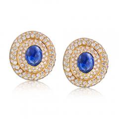 David Webb David Webb Blue Cabochon Sapphire and Diamond Pave Earrings - 1668133