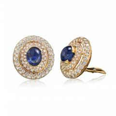David Webb David Webb Blue Cabochon Sapphire and Diamond Pave Earrings - 1670650