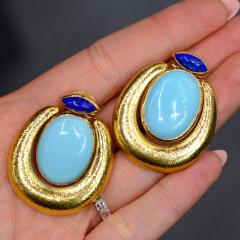 David Webb David Webb Cabochon Turquoise Lapis Clip on Earrings - 1668316