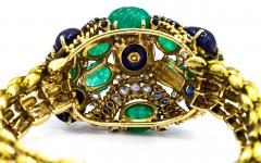 David Webb David Webb Carved Emeralds Cabochon Sapphires Diamond Bracelet - 1674920