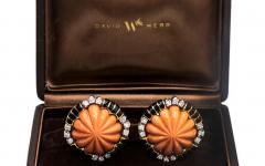 David Webb David Webb Coral Black Enamel And Diamond Earrings - 1667791