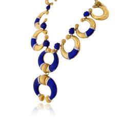 David Webb David Webb Crescent Platinum 18K Yellow Gold Carved Lapis Lazuli Necklace - 4814295