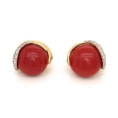 David Webb David Webb Domed Coral Diamond Earrings - 1668325