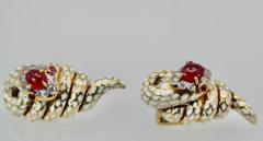 David Webb David Webb Enamel Ruby Diamond Snake Earrings - 3451459
