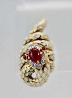David Webb David Webb Enamel Ruby Diamond Snake Earrings - 3451620