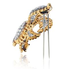 David Webb David Webb Fleur de lis Platinum 18K Yellow Gold 5 50cttw Round Diamond Brooch - 4511055
