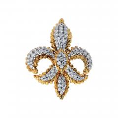 David Webb David Webb Fleur de lis Platinum 18K Yellow Gold 5 50cttw Round Diamond Brooch - 4512203