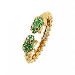 David Webb David Webb Frog 18K Yellow Gold Double Head Clamper Cuff Bangle Bracelet - 4601101