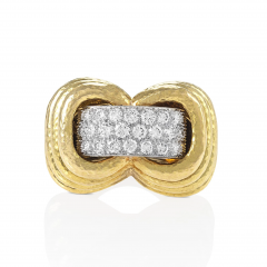 David Webb David Webb Hammered Gold and Diamond Ring - 2625772