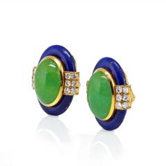 David Webb David Webb Lapis Jadeite and Diamond Clip On Earrings - 1671994