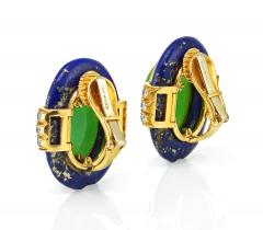 David Webb David Webb Lapis Jadeite and Diamond Clip On Earrings - 1671996