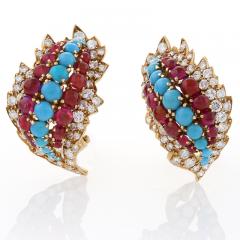 David Webb David Webb Mid 20th Century Diamond Ruby and Turquoise Earrings - 252675