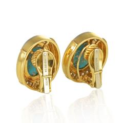 David Webb David Webb Oval Shaped Blue Turquoise Diamond Clip On Earrings - 1668334