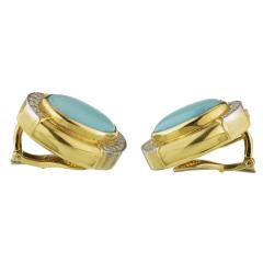 David Webb David Webb Oval Shaped Blue Turquoise Diamond Clip On Earrings - 1668340