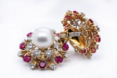 David Webb David Webb Pearl Diamond Ruby Earrings - 1668413