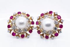 David Webb David Webb Pearl Diamond Ruby Earrings - 1668418