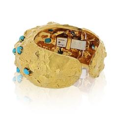 David Webb David Webb Platinum 18K YG Hammered Turquoise Cabochon Cut Cuff Bracelet - 4386351