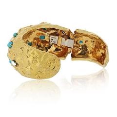 David Webb David Webb Platinum 18K YG Hammered Turquoise Cabochon Cut Cuff Bracelet - 4386352