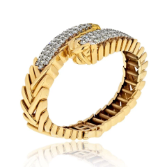 David Webb David Webb Platinum 18K Yellow Gold 8 75cttw Round Diamond Crossover Bracelet - 3919906