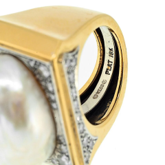 David Webb David Webb Platinum 18K Yellow Gold Baroque Pearl Diamond Ring - 4013797