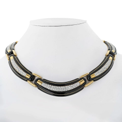 David Webb David Webb Platinum 18K Yellow Gold Black Enamel And Collar Necklace - 3947079