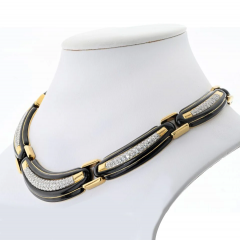 David Webb David Webb Platinum 18K Yellow Gold Black Enamel And Collar Necklace - 3947085