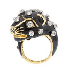 David Webb David Webb Platinum 18K Yellow Gold Black Leopard With Diamond Spots Ring - 4232140
