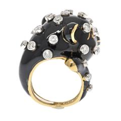 David Webb David Webb Platinum 18K Yellow Gold Black Leopard With Diamond Spots Ring - 4232142