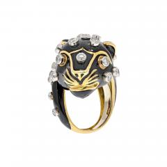David Webb David Webb Platinum 18K Yellow Gold Black Leopard With Diamond Spots Ring - 4235696