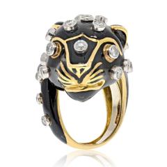 David Webb David Webb Platinum 18K Yellow Gold Black Leopard With Diamond Spots Ring - 4235708