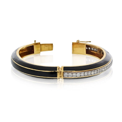 David Webb David Webb Platinum 18K Yellow Gold Black enamel And Diamond Bangle Bracelet - 3947070