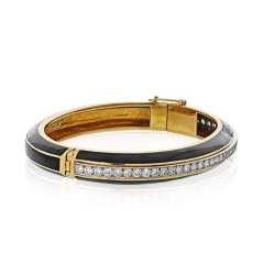 David Webb David Webb Platinum 18K Yellow Gold Black enamel And Diamond Bangle Bracelet - 3947072