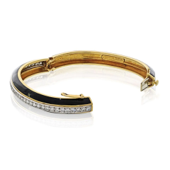 David Webb David Webb Platinum 18K Yellow Gold Black enamel And Diamond Bangle Bracelet - 3947074