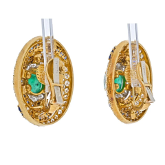 David Webb David Webb Platinum 18K Yellow Gold Bombe Highly Decorated Emerald Earrings - 3843459