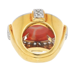 David Webb David Webb Platinum 18K Yellow Gold Coral And Diamond Cocktail Ring - 3791834